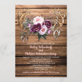 Stall Wood Lila Plum Peonies Antlers Wedding Einladung