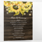 Stall wood String Lights Sonnenblumen Foto Hochzei Dreifach-gefaltete Programmkarte (Innen Erste Seite)