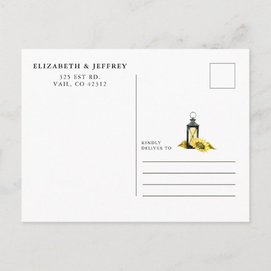 Stall Wood String Lights Sonnenblumen Save the Dat Ankündigungspostkarte (Rückseite)