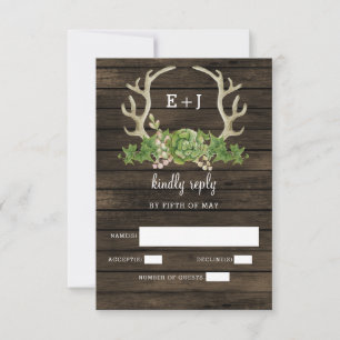 Stall Wood succulent Antlers Country Chic Hochzeit RSVP Karte