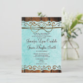 Stall Wood Vintag Paper Aquamarin Hochzeitseinladu Einladung (Stehend Vorderseite)