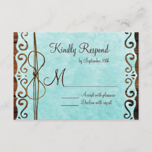 Stall Wood Vintag Paper Aquamarin Wedding RSVP Car