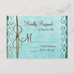 Stall Wood Vintag Paper Aquamarin Wedding RSVP Car Karte