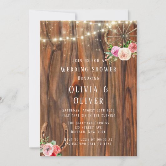 Stall Wood Wagon Wheel Horseshoe Polterabend Einladung (Vorderseite)