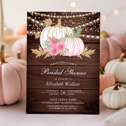 Stall Wood White Pumpkin Pink Floral Brautparty Einladung