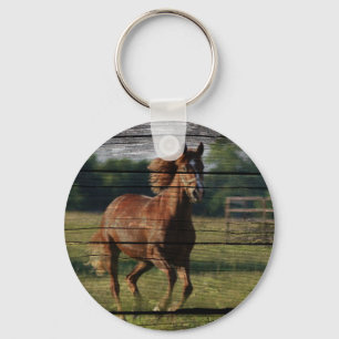 Stall Woodgrain Country Ranch Galloping Brown Hors Schlüsselanhänger