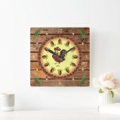 Stall-Zeichen ~ Hex-Zeichen ~ Rooster ~ Pine Conce Quadratische Wanduhr (Zuhause)