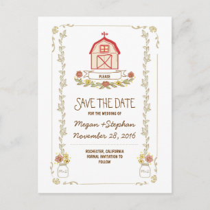 Stallhochzeit rustikale Save the Date Postkarten