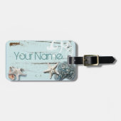 Stallholz Aqua-Seesterne-Muscheln Gepäckanhänger (Vorderseite horizontal)