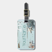 Stallholz Aqua-Seesterne-Muscheln Gepäckanhänger (Vorderseite vertikal)