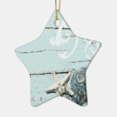 Stallholz Aqua-Seesterne-Muscheln Keramik Ornament (Links)