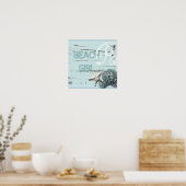 Stallholz Aqua-Seesterne-Muscheln Poster (Küche)