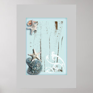 Stallholz Aqua-Seesterne-Muscheln Poster
