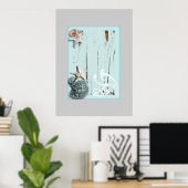 Stallholz Aqua-Seesterne-Muscheln Poster (Heimbüro)