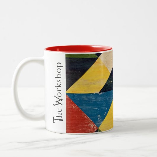 Stallholz bemalt gesteppt Rustikale Werkstatt Tass Zweifarbige Tasse (Links)