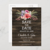 Stallholz blühendes rustikales Land Save the Date Ankündigungspostkarte (Vorne/Hinten)