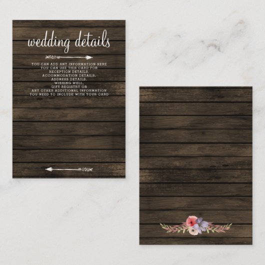Stallholz Blumen rustikale Hochzeitskarten Begleitkarte (Vorne/Hinten)