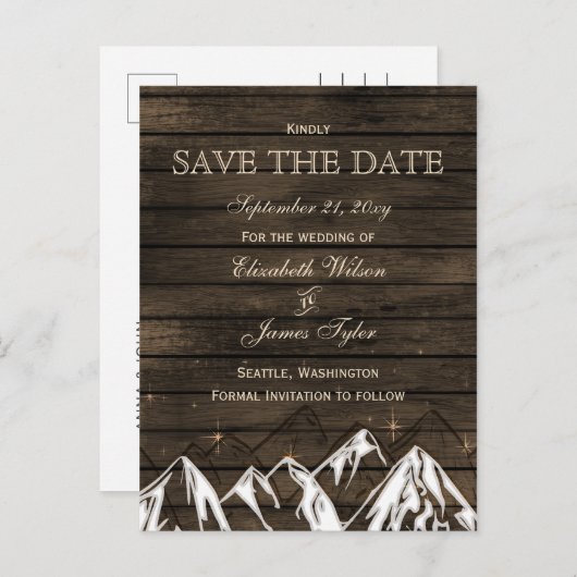 Stallholz Camping Rustikale Berge Save the Date Ankündigungspostkarte (Vorne/Hinten)