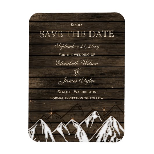 Stallholz Camping Rustikale Berge Save the Date Magnet (Vertikal)