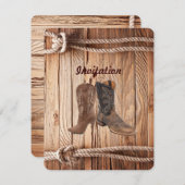 Stallholz Cowboy Boots Western Hochzeit Einladung (Vorne/Hinten)