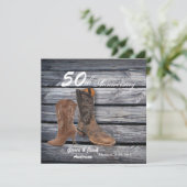 Stallholz Cowboy Western 50. Hochzeitstag Einladung (Stehend Vorderseite)