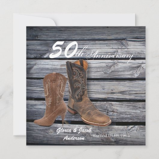 Stallholz Cowboy Western 50. Hochzeitstag Einladung (Vorderseite)