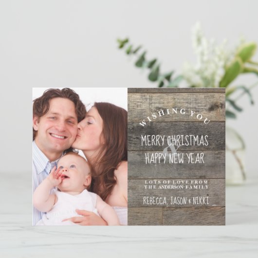 Stallholz Land rustikal Frohe Weihnachten Foto (Stehend Vorderseite)