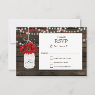Stallholz poinsettia mason jar rustikale Hochzeit RSVP Karte