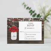 Stallholz poinsettia mason jar rustikale Hochzeit  RSVP Karte (Stehend Vorderseite)