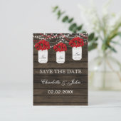 Stallholz Poinsettia Mason Jar Save the Date Ankündigungspostkarte (Stehend Vorderseite)