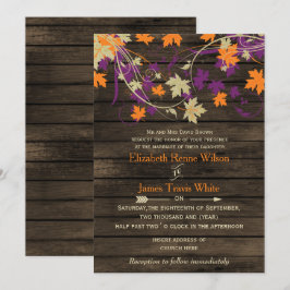 Stallholz Rustic Fall plum Blätter Hochzeit Einladung