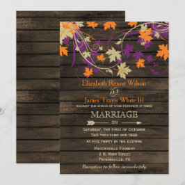 Stallholz, Rustic Fall Plum Blätter Hochzeit Einladung