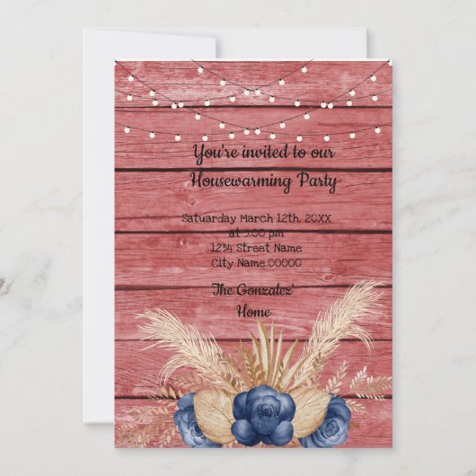 Stallholz Rustikale Dusty Blume Party Einladung (Vorderseite)