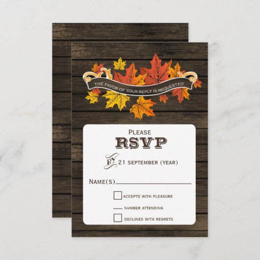 Stallholz Rustikale Hochzeit im Herbst uAwg 3,5 x  RSVP Karte (Vorne/Hinten)
