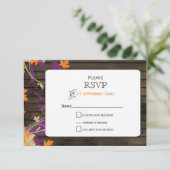 Stallholz Rustikale Pflaume Blätter Hochzeit im He RSVP Karte (Stehend Vorderseite)