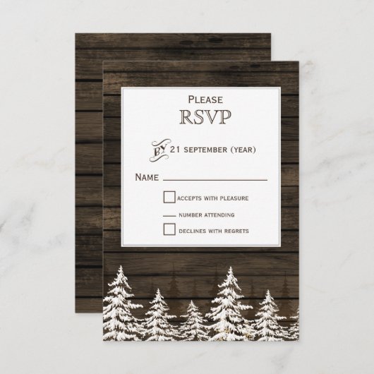 Stallholz Rustikale Pinienbäume, Winterstandard uA RSVP Karte (Vorne/Hinten)