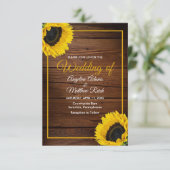 Stallholz + Rustikale Sonnenblumenhochzeit Einladung (Stehend Vorderseite)