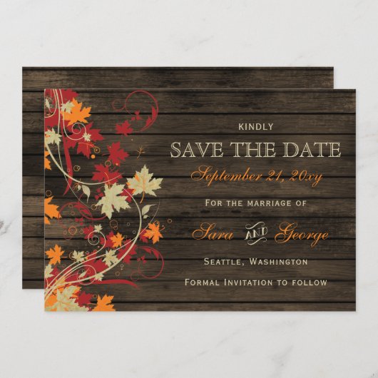 Stallholz Rustische Herbstlaube Hochzeit speichern Save The Date (Vorne/Hinten)