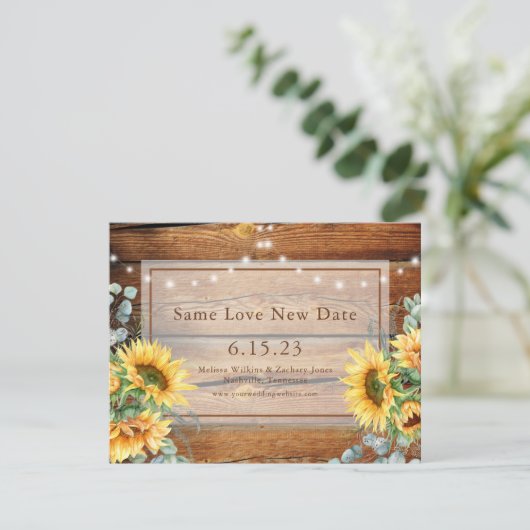 Stallholz Sonnenblumen Foto Ändern Sie das Datum R Save The Date (Stehend Vorderseite)