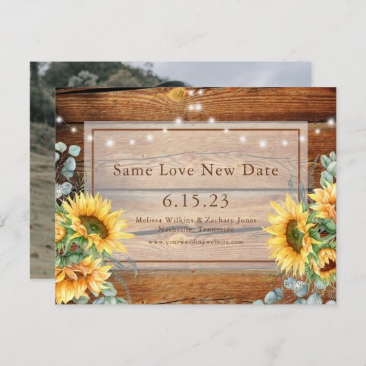 Stallholz Sonnenblumen Foto Ändern Sie das Datum R Save The Date (Vorne/Hinten)