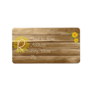 Stallholz Sonnenblumen und Vintage Spitzen Monogra Adressaufkleber