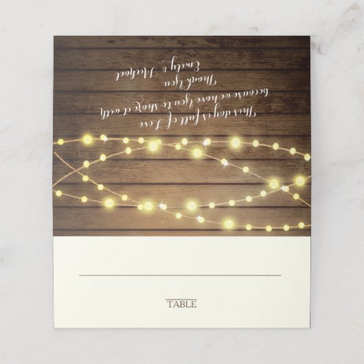 Stallholz und String Lights Platzkarte (Außenseite Aufgefaltet)