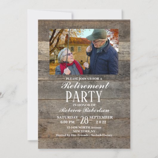 Stallholz Western Land rustikales Ruhestand Party Einladung (Vorderseite)