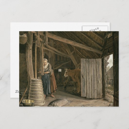 Stallinnere mit einer Magd-Kürbisbutter Postkarte (Vorne/Hinten)