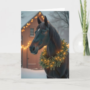 Stallion mit Weihnachtskranz Feiertagskarte