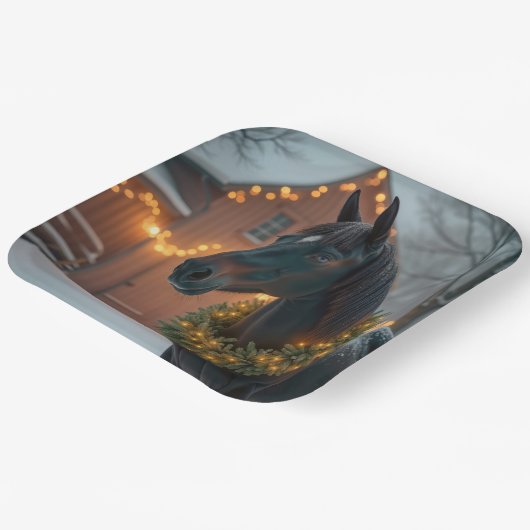 Stallion mit Weihnachtskranz Pappteller (Gewinkelt)