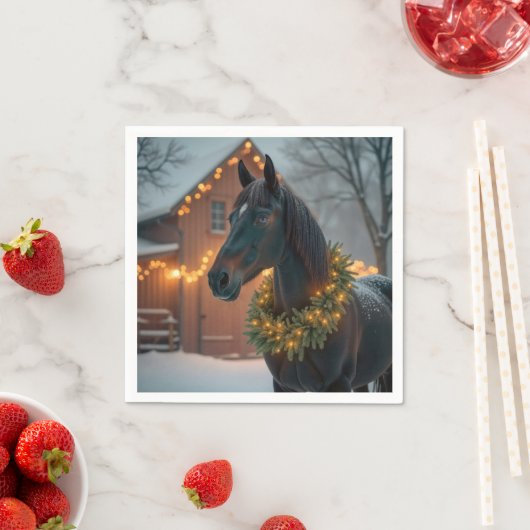 Stallion mit Weihnachtskranz Serviette (Beispiel)