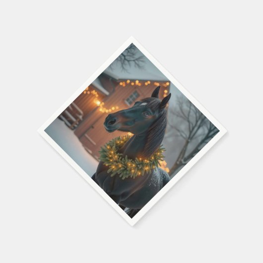 Stallion mit Weihnachtskranz Serviette (Ecke)