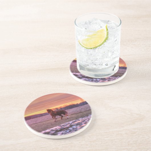 Stallion Running Zuhause bei Sunset auf Ranch Sandstein Untersetzer (Seite)