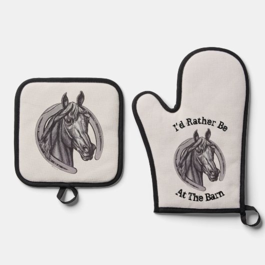 Stallpferd Lover Pony Reittier Ofenhandschuh & Topflappen-Set (Vorderseite)